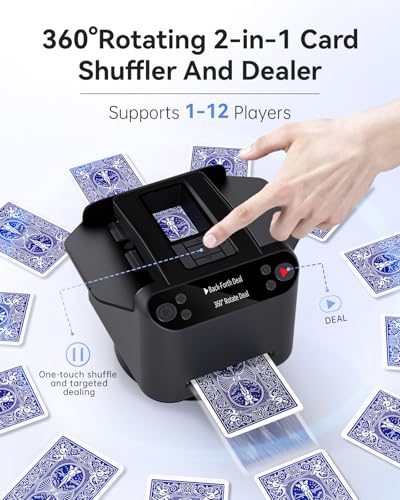 XPAW Black 2-in-1 Automatic Card Shuffler & Dealer for Poker & Casino Games