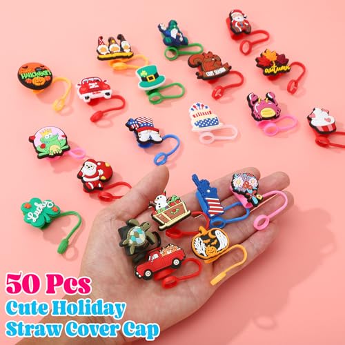 50 Pcs Holiday Silicone Straw Cover Caps for Stanley 10mm Tumblers - Halloween Theme
