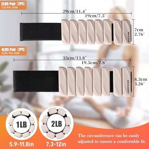 Begej Ankle & Wrist Weights Set of 2 - Beige 2 lb Pair Adjustable for Pilates Walking