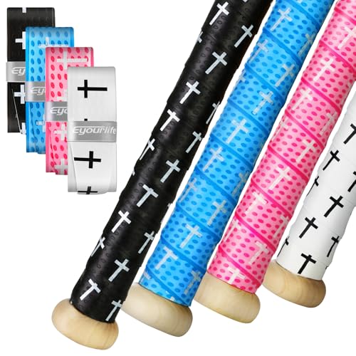 White Pink Blue Black Cross Bat Grip Wraps for Baseball & Softball - Non-Slip Elite Batting Tape (4 Pack)