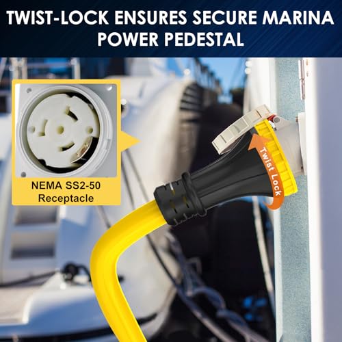 50 Amp to 30 Amp Marine Shore Power Adapter - Dual 30A Outlets, Heavy Duty RV Cord