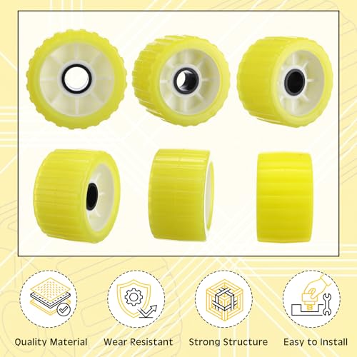 Yellow Ribbed Boat Trailer Wobble Rollers 3" x 5" with Pins - Set of 8