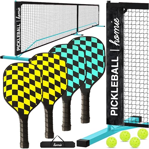Blue Portable Pickleball Net Set with 4 Paddles, 4 Balls & Backpack - 22 FT Regulation