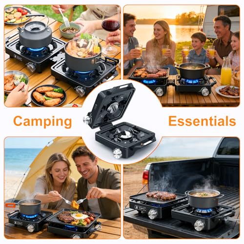 SENBOWE Black 2-Burner Camping Stove 24000 BTU Portable Propane Stove Kit