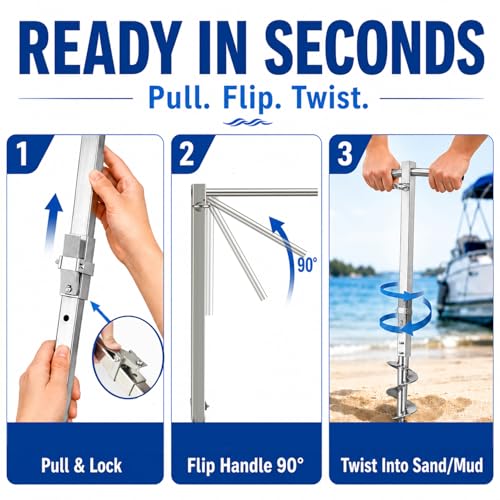 Fologtoo Adjustable Stainless Steel Boat Sand Anchor - Saltwater Ready, 4 Height Settings