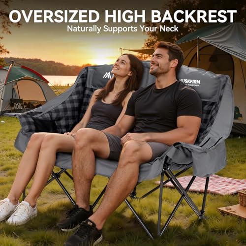 Huskfirm Grey Padded Double Camping Chair with High Back & Cooler, 2 Person