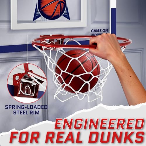 Indoor Over-the-Door Basketball Hoop with 20x13 Backboard & Breakaway Rim