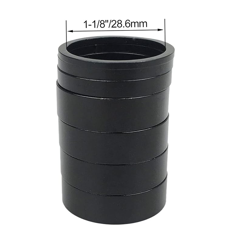 1-1/8 Inch Aluminium Bicycle Headset Spacer with Stem Top Cap, Includes Star Nut (Black) - 7 Pieces