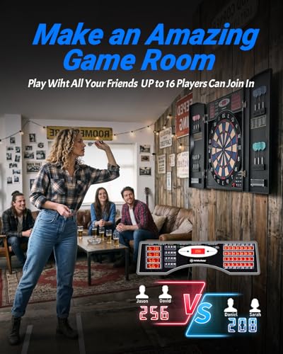 Electronic Dart Board Cabinet Set with Woodgrain Finish - Black