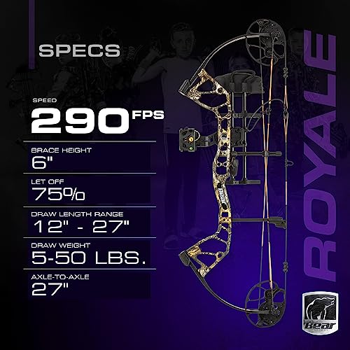 Bear Archery Royale Ready to Hunt Compound Bow - Right Hand Toxic, 12-27" Draw, 5-50 Lbs, 290 FPS
