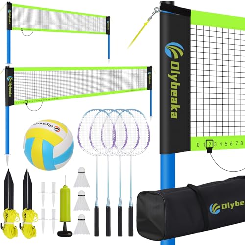 Black Portable Volleyball & Badminton Combo Net Set with 20ft & 32ft Nets