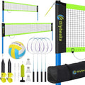Black Portable Volleyball & Badminton Combo Net Set with 20ft & 32ft Nets