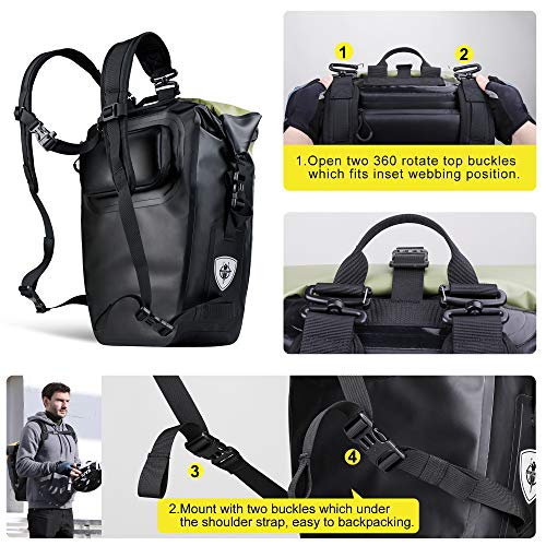 HUNTVP 27L Waterproof Bicycle Pannier Bag Backpack with Shoulder Strap - Black