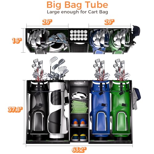SuniBoxi Wooden Golf Bag Organizer for Garage - XL, Dark Black, 4 Bag Capacity