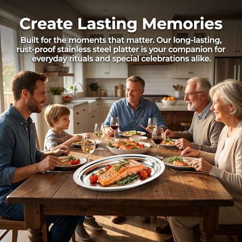 6 Pack 14-Inch Stainless Steel Oval Serving Platters - Elegant & Durable