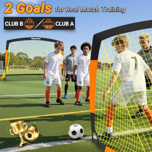 Kids Backyard Soccer Goals 7x5 FT Portable & Collapsible - 2 PC Upgrade