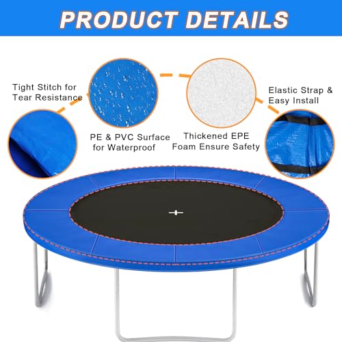 Femitu 15FT Blue Trampoline Safety Pad Replacement Thickened Foam Waterproof