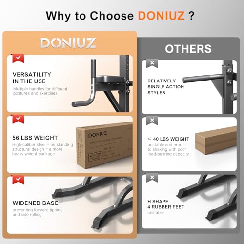 DONIUZ Adjustable Power Tower Pull Up & Dip Station Black-02 Home Gym Equipment