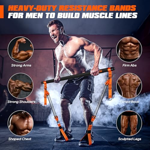 Heavy Duty Pilates Bar Kit with Resistance Bands - Orange, 270LBS