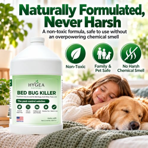 Hygea Natural Bed Bug Killer Spray 128oz - Child & Pet Friendly, Odorless & Fast-Acting