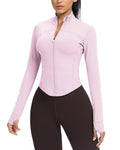 AVGO Women's Cropped Running Workout Jackets Zip Slim Fit Athletic Tops with Thumb Holes(Pink Lady, M)