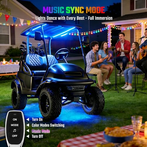 6 Pack Golf Cart LED Underglow Light Kit with 28 Modes, Music Sync, Waterproof, Fits EZGO Club Car Yamaha