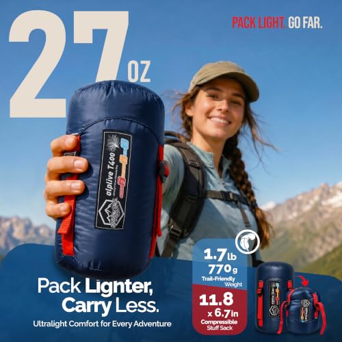 ZOOOBELIVES Navy Ultralight Down Sleeping Bag 50°F Comfort 3-Season for Adults