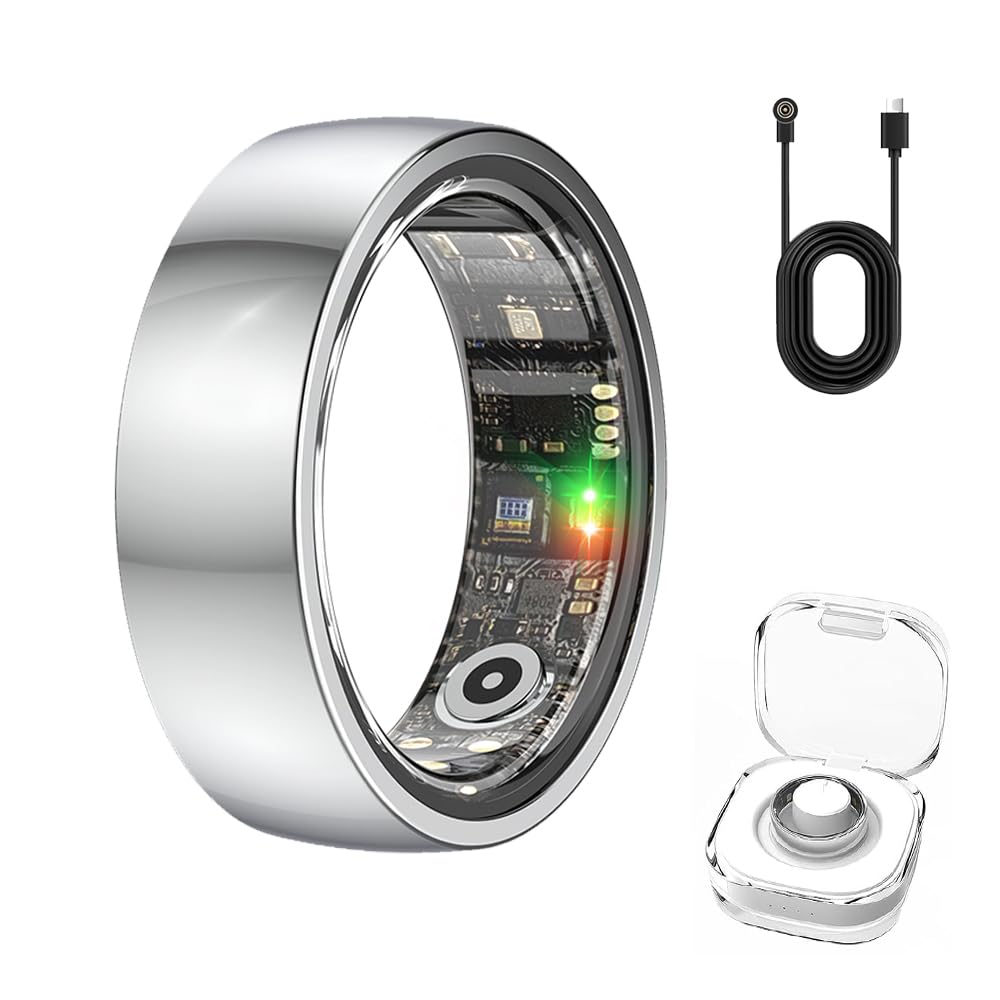 SM SEVENMORE Smart Ring Health Fitness Tracker with GPS Route for Men Women, Step/Heart Rate/Blood Oxygen/Blood Pressure/Sleep Monitoring for iPhone & Andriod, No App Subscription (Silver, #10)