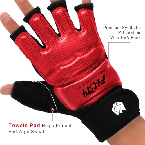 FitsT4 Sports MMA Boxing Gloves Half Mitts for Women Men Kids Red X-Small