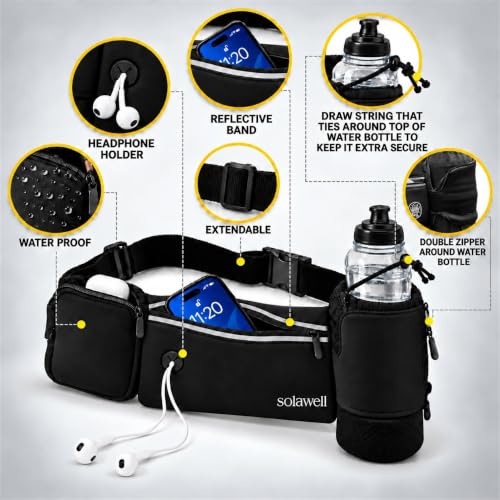 Hydration Fanny Pack with Water Bottle & Phone Holder - Black