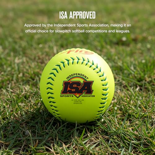 Baden ISA® Slowpitch Softballs 12 Inch Optic Yellow Synthetic Cover, Green Stitching