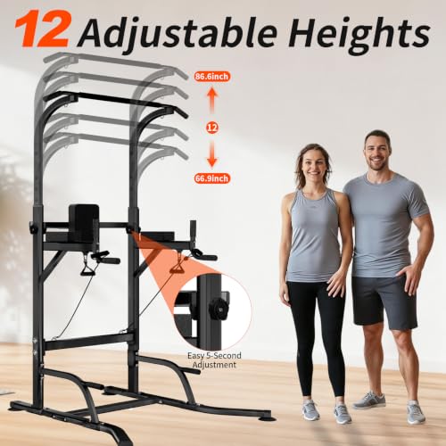 Carbon Pull Up Bar Power Tower Dip Station Home Gym Equipment - Adjustable & Space-Saving