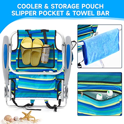 Canpsky Ocean Striped Portable Folding Beach Chair with 5 Positions & Towel Bar - Lightweight Outdoor Camping & Pool Lounge Chair for Adults