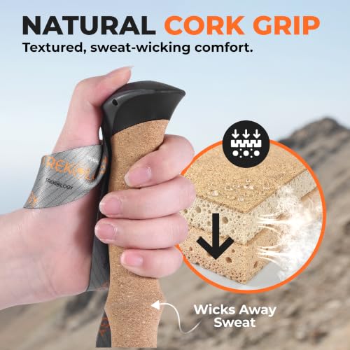 Trekology Trek-Z Prima 3K Carbon Fiber Hiking Poles Pair - Ember Orange, 100-120cm