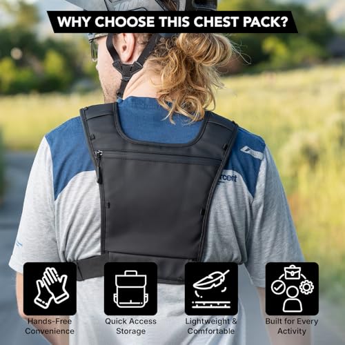 FROSTY PEAKS Black Chest Pack with Flip Phone Pocket — Minimalist Ski & Outdoor Vest