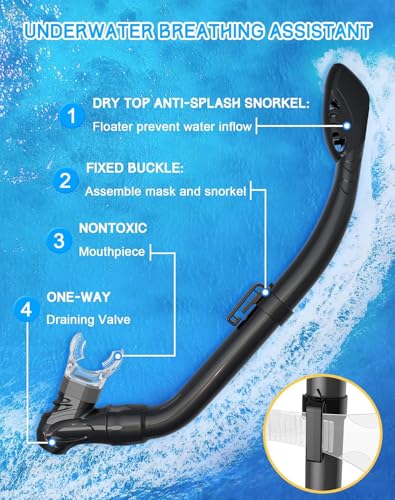 Kids Snorkel Mask Set with Dry Top Snorkel - Panoramic View, Anti-Fog, Leak-Free