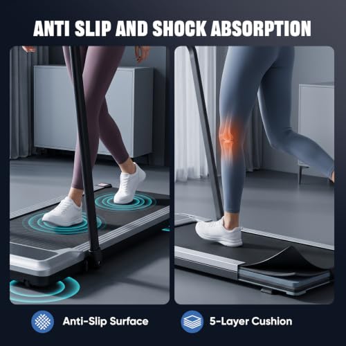 NEWBULIG Foldable Walking Pad Treadmill with Handle Bar - Silver, Home & Office Use