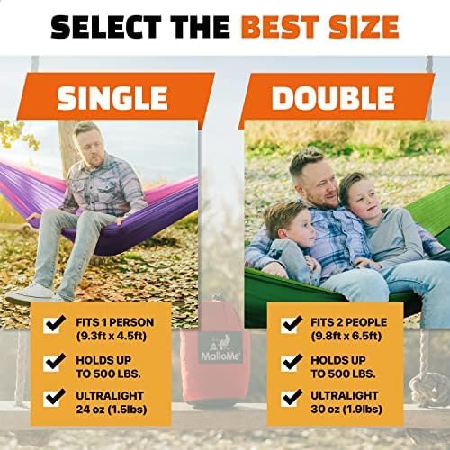 MalloMe Camping Hammock - Portable Outdoor Hammock for Adults & Kids | Heavy-Duty Double & Single Options