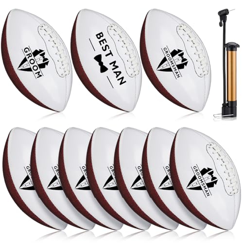 Stylish Groomsmen Football Gifts Pack of 10 with Inflator - Wedding Proposal Footballs