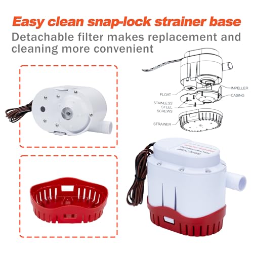 12V 2000GPH Marine Electric Bilge Pump with Built-in Float Switch