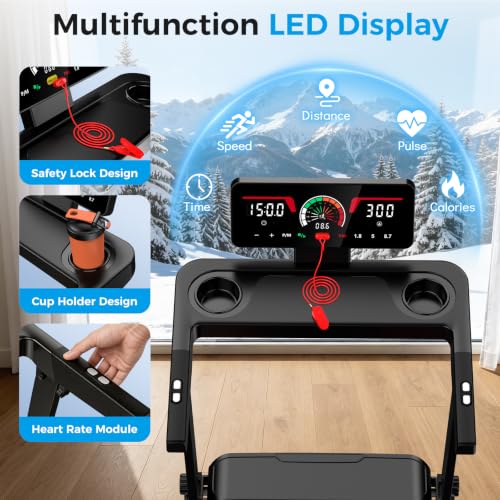 ApexionGear Black Foldable Incline Treadmill with Heart Rate Monitor & LED Display