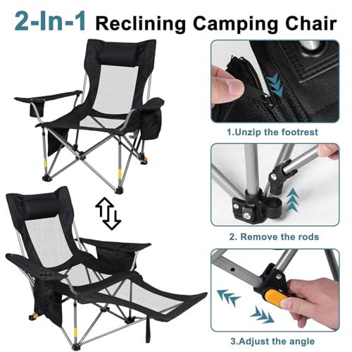 Portable Reclining Camping Chair with Footrest & Cooler Bag - Adjustable Outdoor Lounge
