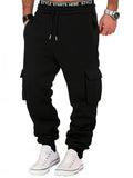 Drantren Cargo Sweatpants for Men Cotton Casual Joggers Stretch Drawstring Baggy Sweatpants with Pockets Jogging Pants Black