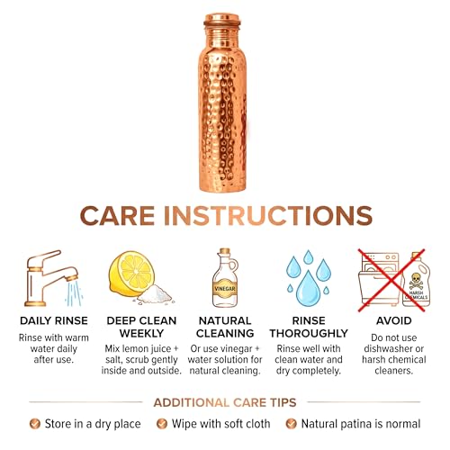 Copper Hammered Water Bottle - 32 oz Pure Copper Ayurvedic Drinking Vessel with Leak-Proof Lid - Variation of THIS listing