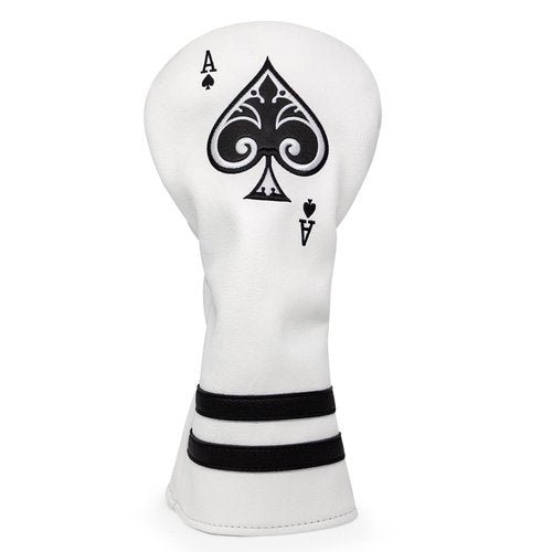 Golf Driver Headcover Ace of Spade Golf Driver Head Cover- White (PU) Leather Golf Club Headcovers Designed for Golf Drivers up to 450 460cc