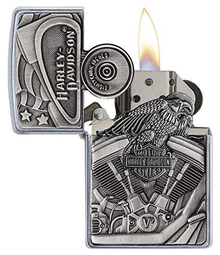 Zippo Harley-Davidson Windproof Chrome Pocket Lighter with Flag Emblem