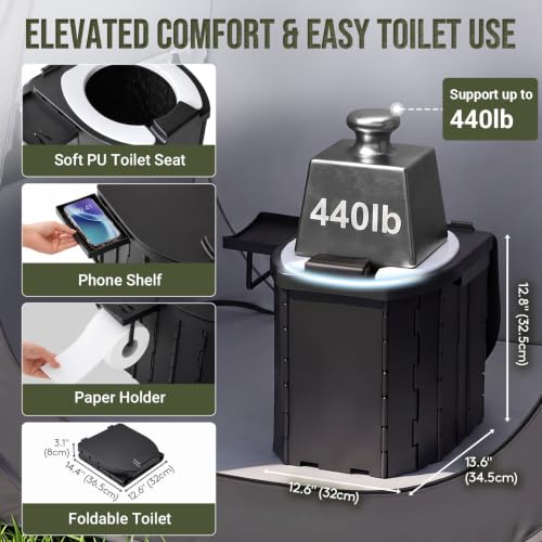 Black Portable Camping Toilet Kit with Privacy Tent - 30 Pack Basic Set