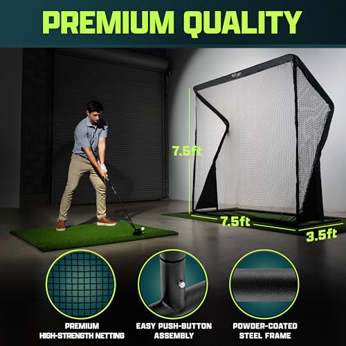 7 ft Golf Practice Net Elite - Steel Frame Hitting Net for Golfers - Black