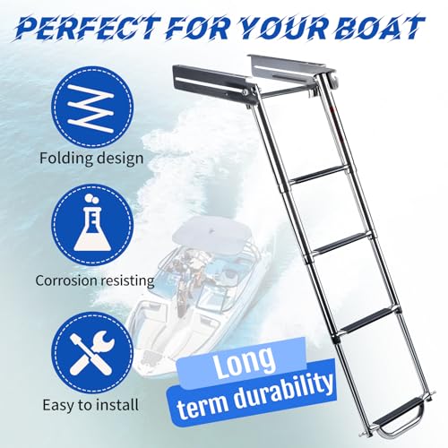 Marinebaby 4 Step Telescoping Boat Ladder with Mounting Hardware, Stainless Steel