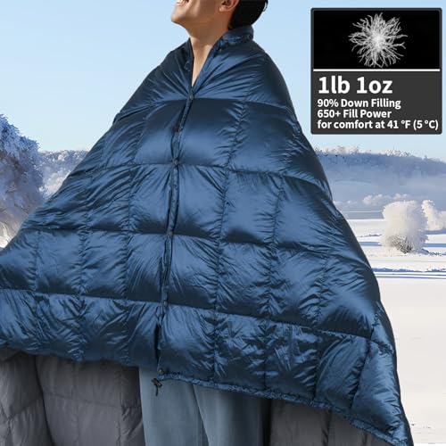 Down Camping Blanket - Lightweight, Packable, Waterproof Travel Quilt for Hiking & Outdoor Use - Deep Sky Blue, 55 x 79 inches